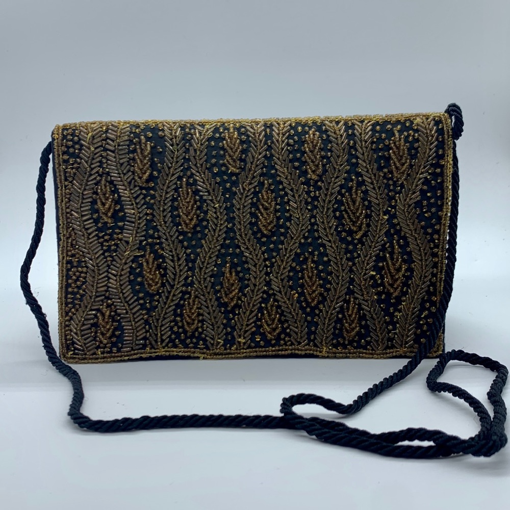 Beaded evening bag clutch purse hide strap option